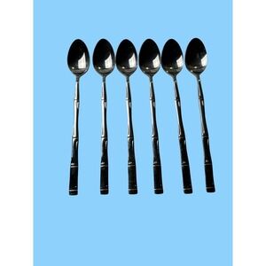Stainless Steel Spoons W/Bamboo Design Set of 6 Japan Elegant Timeless Modern